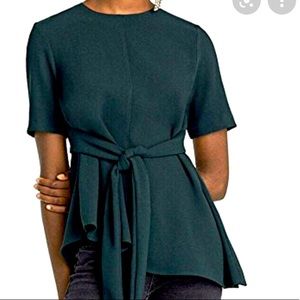Zara Dark Green Tie Waist Top Small